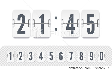 Vector illustration template. White scoreboard number font. Vintage flip clock time counter. Flip countdown number Vector illustration template. White scoreboard number font. Vintage flip clock time counter. Flip countdown number 78265784