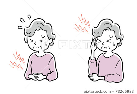 矢量插圖素材：健康狀況不佳、頭痛、腹痛的老年婦女 78266988