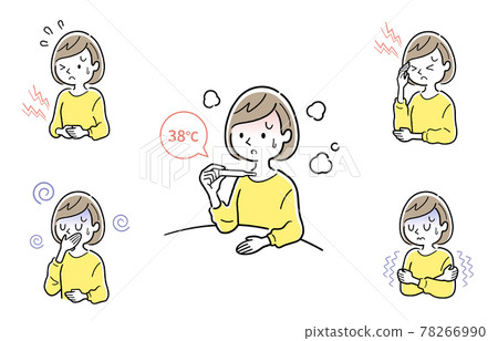 矢量插圖素材：健康狀況不佳的年輕女子，設置 78266990