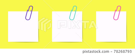 Colored paper clip with blank white note paper. White sheet for your message or adding more text. Vector illustration 78268793