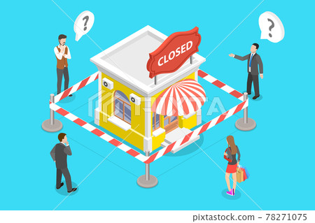 3D Vector Isometric Concept of Stores closing and Businesses Bankrupt. 78271075