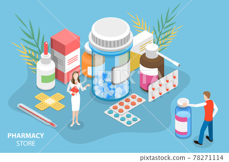 Isometric Vector Conceptual Illustration of Pharmacy Store. Isometric Vector Conceptual Illustration of Pharmacy Store. 78271114
