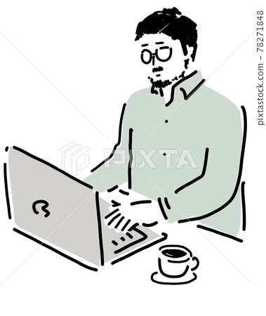 A man with glasses who uses a computer to draw... - Stock Illustration ...