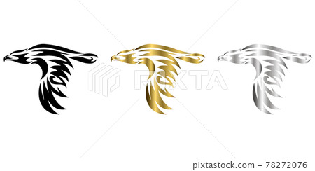 three color black gold silver Line art vector illustrator of eagle that is flying three color black gold silver Line art vector illustrator of eagle that is flying 78272076