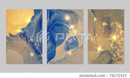 Set of marble patterns.Navy blue and gold geode textures with glitter Set of marble patterns.Navy blue and gold geode textures with glitter 78272425