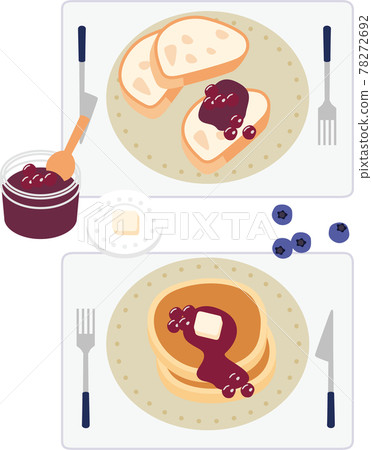 Fashionable panque and baguette breakfast 78272692