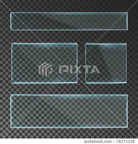 Set of vector realistic transparent glass plates isolated on a translucent translucent background.Set Glass vector realistic transparent banner with light effects. Set of vector realistic transparent glass plates isolated on a translucent translucent background.Set Glass vector realistic transparent banner with light effects. 78273236