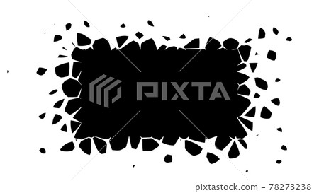 A black rectangle with flying fragments. Exploding design element with space for text, vector illustration. 78273238