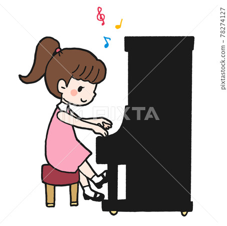 Illustration of a girl playing an upright piano 3 78274127