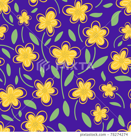 Yellow flowers on purple background pattern. Yellow flowers on purple background pattern. 78274274
