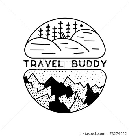 Camping adventure badge design. Outdoor crest logo with mountains and trees. Travel silhouette label isolated. Sacred geometry. Stock vector tattoo graphics label Camping adventure badge design. Outdoor crest logo with mountains and trees. Travel silhouette label isolated. Sacred geometry. Stock vector tattoo graphics label 78274922