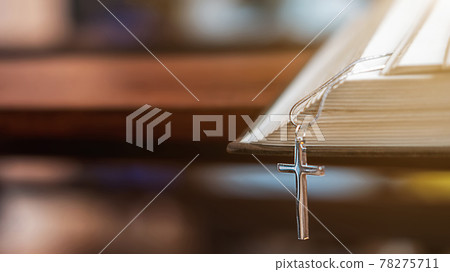 The opened Bible on altar in the public church. The opened Bible on altar in the public church. 78275711