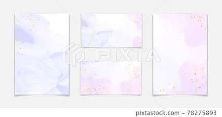 Abstract two colored rose and lavender liquid marble background with gold stripes and glitter dust. Pastel pink violet watercolor drawing effect. Vector illustration backdrop with gold splatter 78275893
