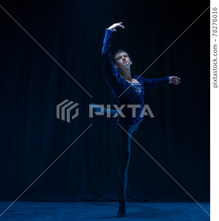 Young and graceful ballet dancer isolated on dark background in neon light. Art, action, inspiration concept. Young and graceful ballet dancer isolated on dark background in neon light. Art, action, inspiration concept. 78276016