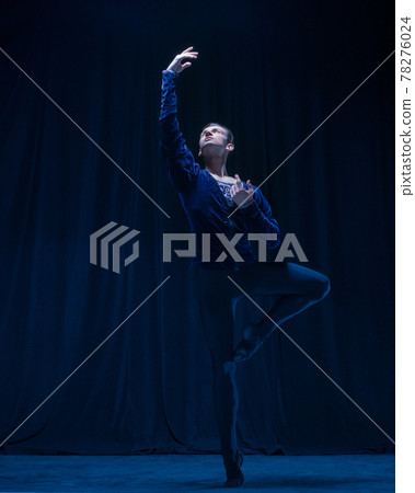Young and graceful ballet dancer isolated on dark background in neon light. Art, action, inspiration concept. Young and graceful ballet dancer isolated on dark background in neon light. Art, action, inspiration concept. 78276024