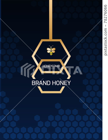 Vertical Modern Template layout design for honey company. Dark background with golden honeycombs. 78276066