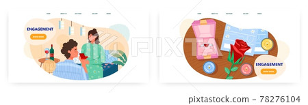 Engagement landing page design, website banner vector templates. Marriage proposal with wedding ring. Love. Relationship 78276104