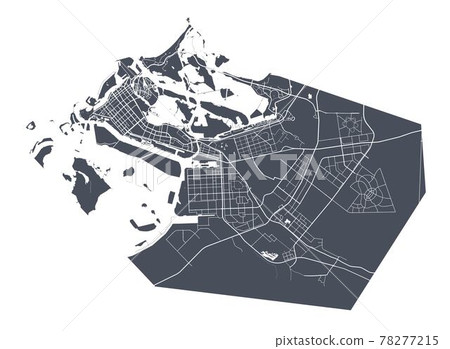 Abu Dhabi map. Detailed map of Abu Dhabi city poster with streets. Cityscape vector. 78277215
