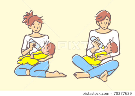 A couple giving milk to their baby 78277629