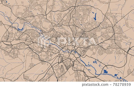 Detailed map of Leeds city, linear print map. Cityscape panorama. 78278939
