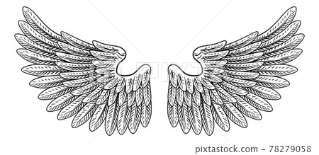 Pair Of Wings Vintage Engraved Retro Style Pair Of Wings Vintage Engraved Retro Style 78279058