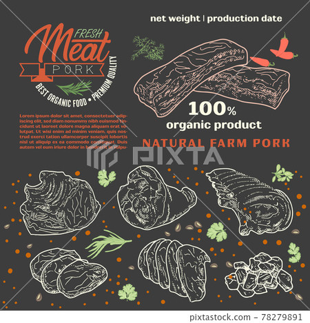 Raw meat in the template frame. 78279891