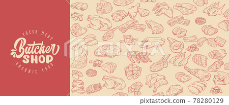 Fresh raw meat engraved design Fresh raw meat engraved design 78280129