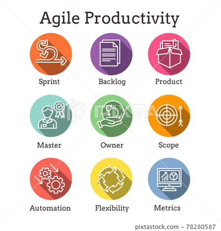 Agile Scrum Process, development w icon set 78280587
