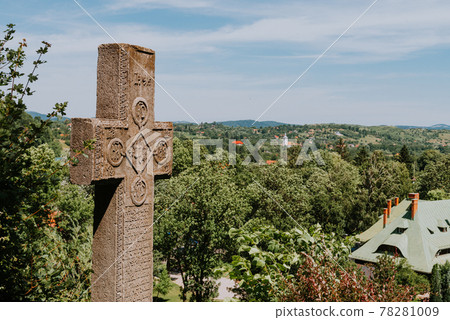 View from the Bran castle, Transylvania, Romania. Romania dracula castle cross View from the Bran castle, Transylvania, Romania. Romania dracula castle cross 78281009