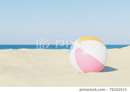 Summer vacations background with inflatable beach balls and sand, copy space, 3d illustration render Summer vacations background with inflatable beach balls and sand, copy space, 3d illustration render 78282015
