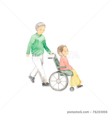 Wheelchair woman and caregiving man Wheelchair woman and caregiving man 78283008