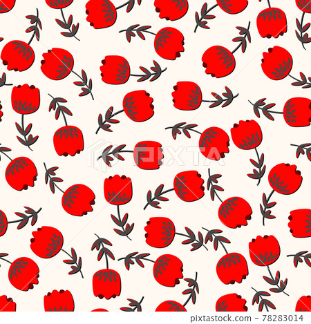Seamless floral pattern based on traditional folk art ornaments. Colorful flowers on light background. Scandinavian style. Sweden nordic style. Vector illustration. Simple minimalistic pattern 78283014