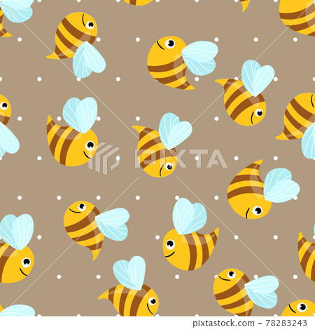 Seamless pattern with bees on color background. Small wasp. Vector illustration. Adorable cartoon character. Template design for invitation, cards, textile, fabric. Doodle style 78283243