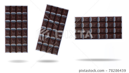 Three flying bars of dark chocolate isolated 78286439