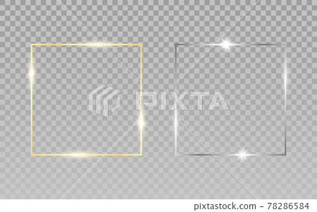 Gold silver squares. Luxury frames on transparent background. Wedding elements for greeting card or invitation. Realistic shiny borders. Vector illustration 78286584
