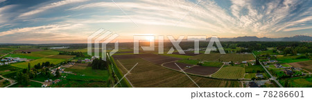 Aerial Panoramic View of Farm Fields in Fraser Valley Aerial Panoramic View of Farm Fields in Fraser Valley 78286601