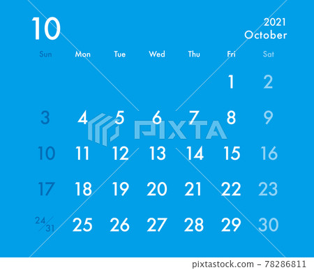 2021 日曆 10 月藍色 x 白色 2021 日曆 10 月藍色 x 白色 78286811