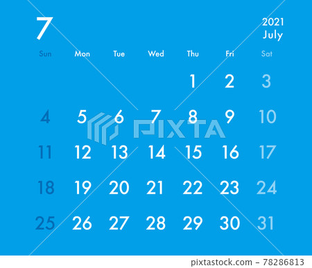 2021 年日曆 7 月藍色 x 白色 2021 年日曆 7 月藍色 x 白色 78286813
