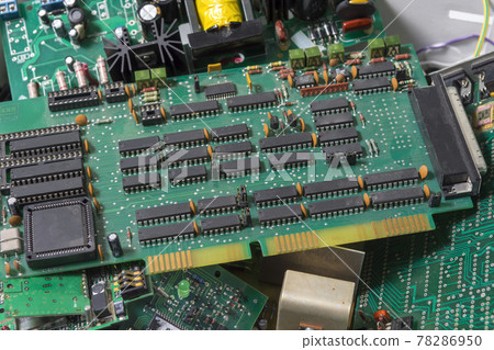 selective focus of Electronic waste of PCB circuit board. Recycling of electronic waste. 78286950