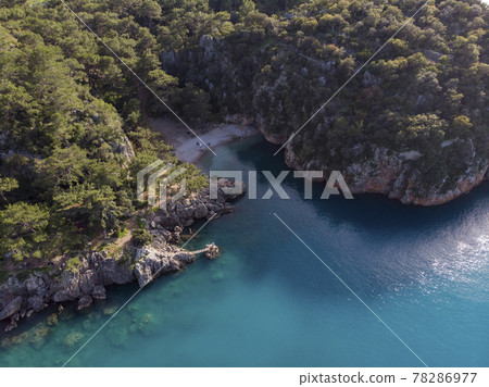 Aerial View on a Beautiful Turquoise Water Lagoon called Pirate Bay at location Karaoz, Kumluca, Antalya 78286977