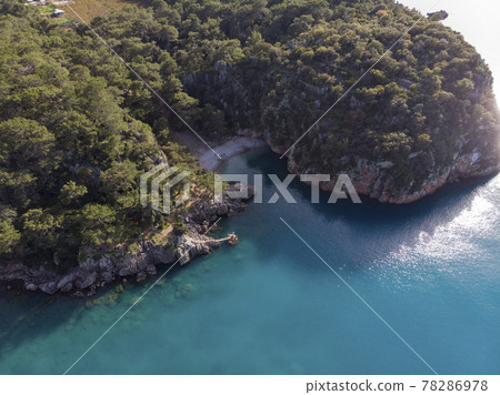 Aerial View on a Beautiful Turquoise Water Lagoon called Pirate Bay at location Karaoz, Kumluca, Antalya Aerial View on a Beautiful Turquoise Water Lagoon called Pirate Bay at location Karaoz, Kumluca, Antalya 78286978