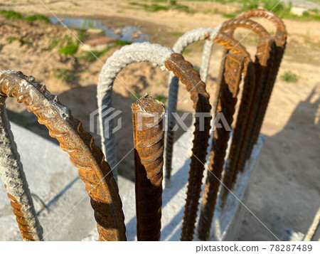 Iron metal rusty reinforcement in concrete and industrial reinforced concrete slabs used in the construction of buildings and structures 78287489