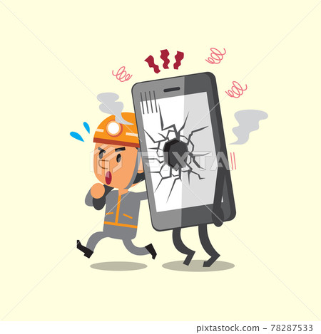 Cartoon technician help broken smartphone Cartoon technician help broken smartphone 78287533