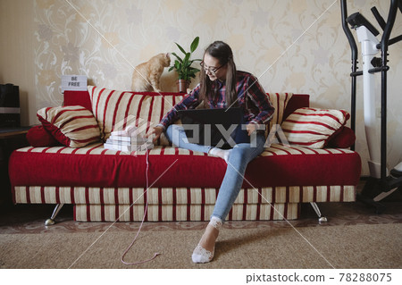 Nerd culture, nerdy and geeky things, finding solution, student, developer, programmer or computer geek woman. Cute nerd, geek, geeky, nerdy, dork girl 78288075