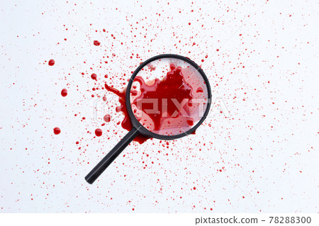 Magnifying glass with blood on white background. Magnifying glass with blood on white background. 78288300