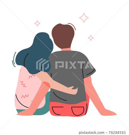 Happy Romantic Couple Sitting and Embracing Each Other Back View Vector Illustration Happy Romantic Couple Sitting and Embracing Each Other Back View Vector Illustration 78288581