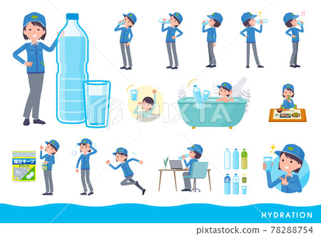 Set of female delivery staff drinking water 78288754