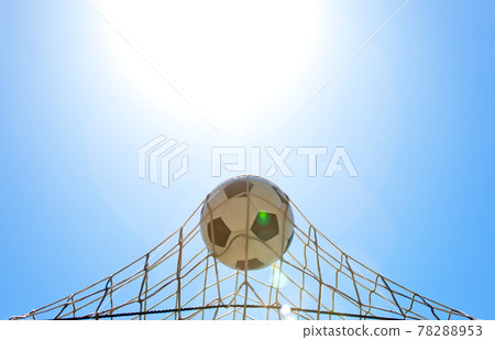 Soccer ball in the net of a goal. Soccer concept Soccer ball in the net of a goal. Soccer concept 78288953