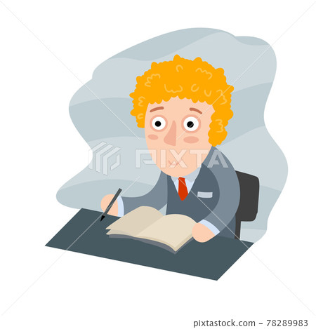 Boy at Desk at school with book. Training and education of students. 78289983