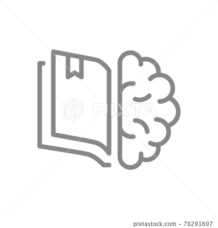 Open book with brain line icon. Encyclopedia, smart thinking, education course symbol 78291697